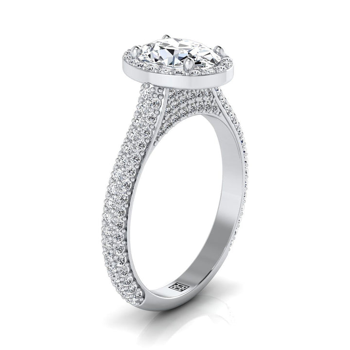 Ella Select Micro Pavé Triple Row Halo Ov Oval Lab Diamond Engagement Ring in 18K White Gold | RockHer