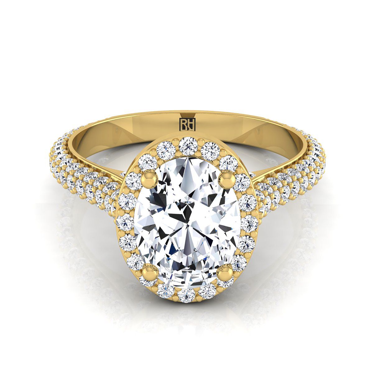 Ella Select Halo Oval Lab Diamond Engagement Ring in 18K Yellow Gold | RockHer