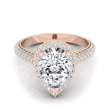 Micro-Pavé Triple Row Halo Pear Shape, in 14K Rose Gold, pave setting | RockHer