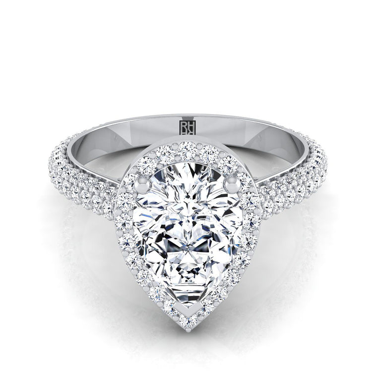 The Ella Micro Pavé Triple Row Halo Pear Engagement Ring Setting in Platinum