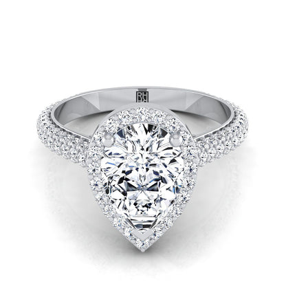 Micro-Pavé Triple Row Halo Pear Shape, in 18K White Gold, pave setting | RockHer