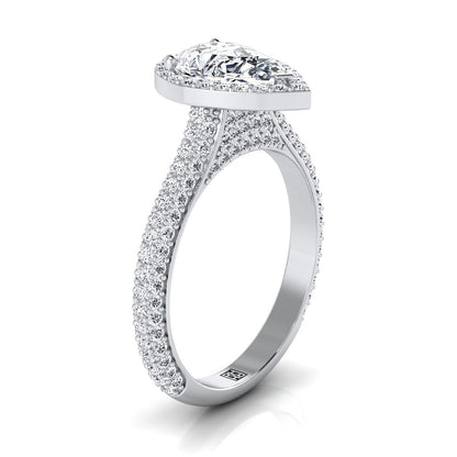 Micro-Pavé Triple Row Halo Pear Shape, in Platinum, pave setting – side profile | RockHer