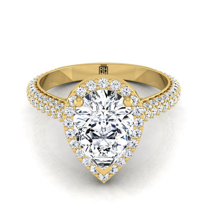 Micro-Pavé Triple Row Halo Pear Shape, in 18K Yellow Gold, pave setting | RockHer
