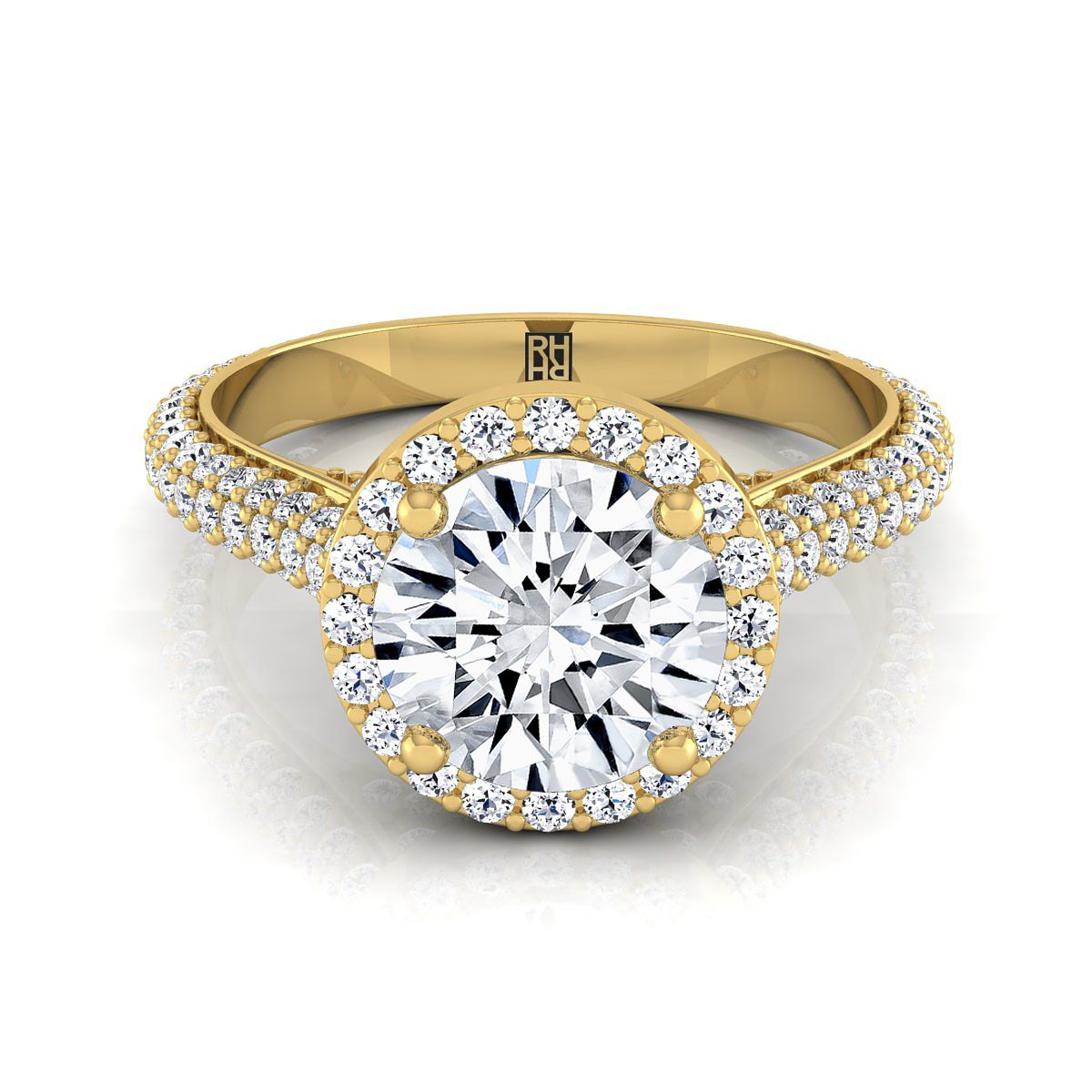 Ella Select Halo Round Lab Diamond Engagement Ring in 18K Yellow Gold | RockHer