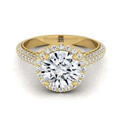 Round Brilliant, Micro-Pavé Triple Row Halo, in 18K Yellow Gold, pave setting | RockHer