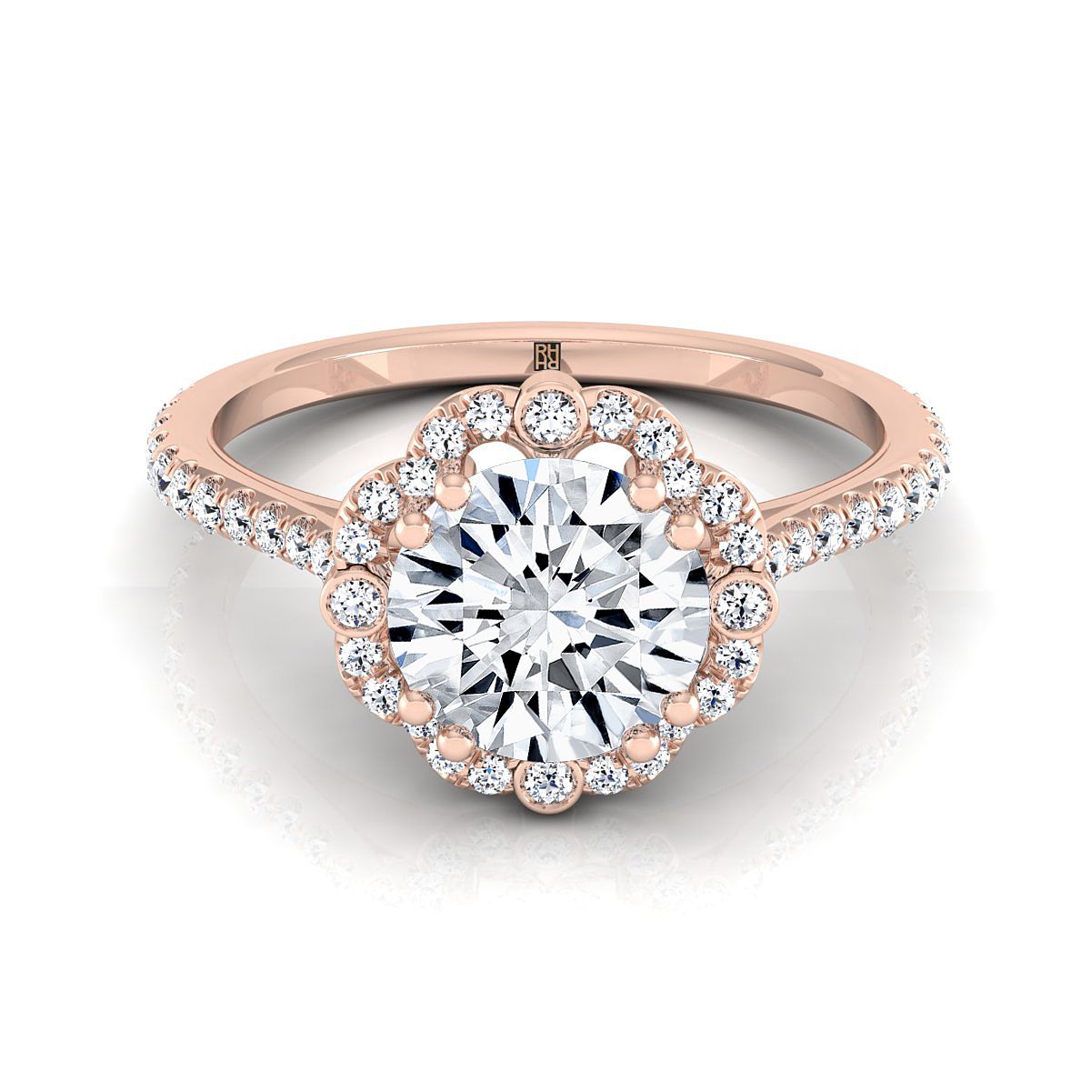 Florence Select Vintage Scalloped Halo Round Lab Diamond Engagement Ring in 14K Rose Gold | RockHer