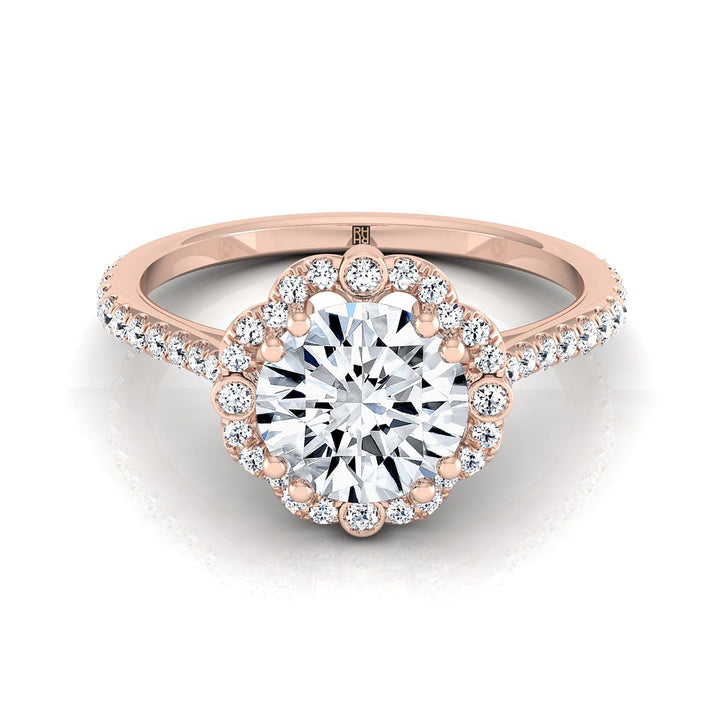 Round Brilliant, Vintage Scalloped Halo, in 14K Rose Gold | RockHer