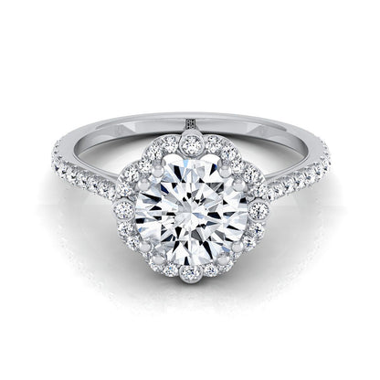 Florence Select vintage scalloped halo round ring in 14K White Gold — view — RockHer