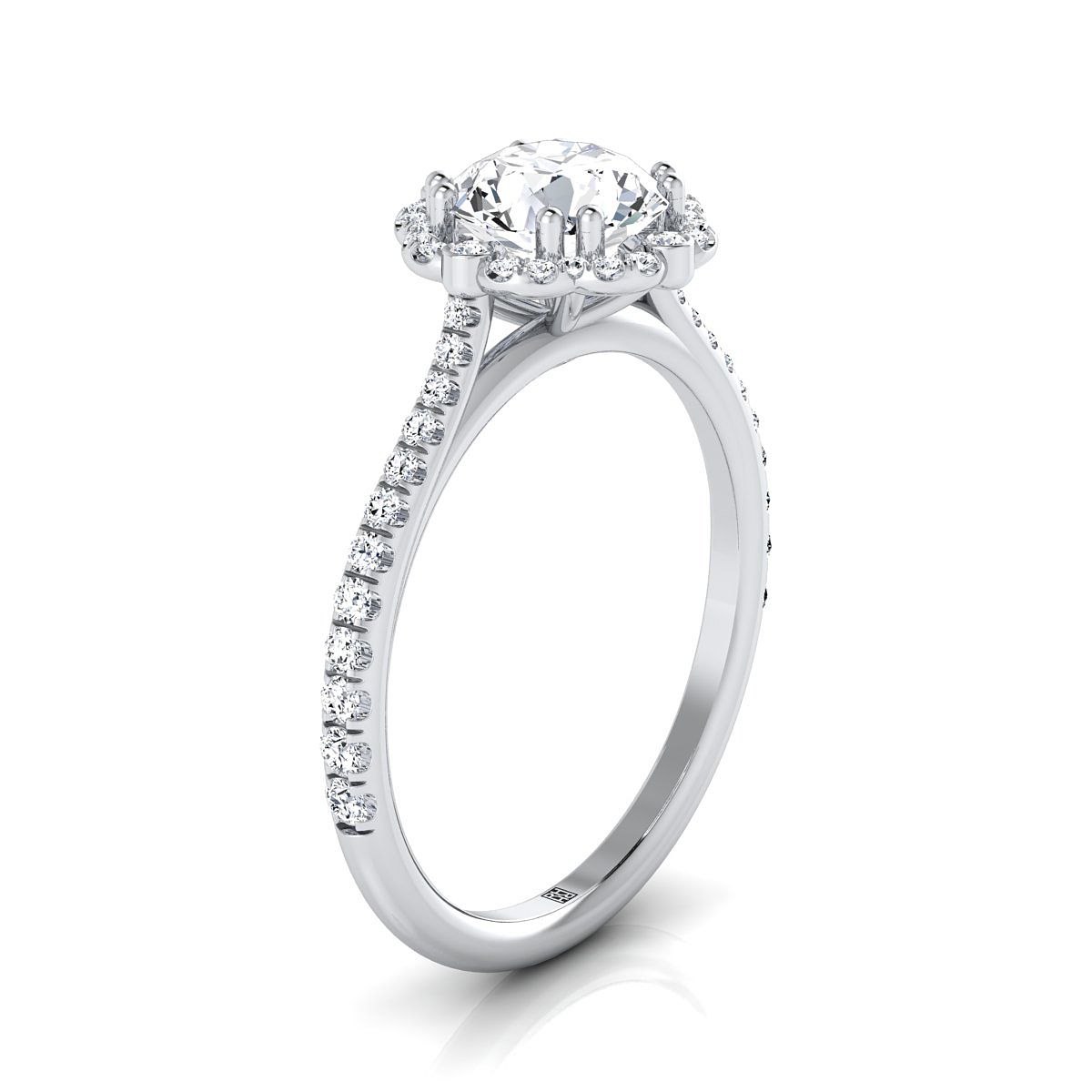 Florence Select vintage scalloped halo round ring in 14K White Gold — view — RockHer