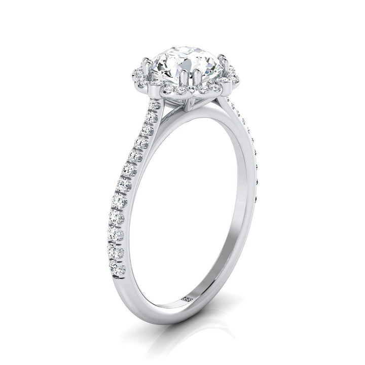 Florence Select vintage scalloped halo round ring in 14K White Gold — view — RockHer