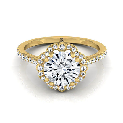 Florence Select Vintage Scalloped Halo Round Lab Diamond Engagement Ring in 18K Yellow Gold | RockHer