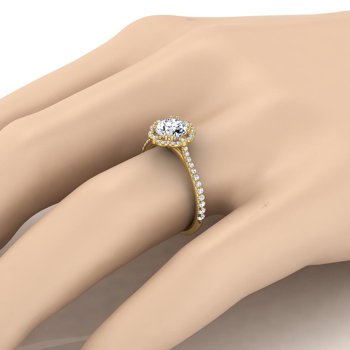The Florence engagement ring setting, select vintage scalloped halo, round, 18K Yellow Gold | RockHer