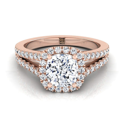 Split Shank Pavé Halo Cushion, in 14K Rose Gold, pave setting | RockHer