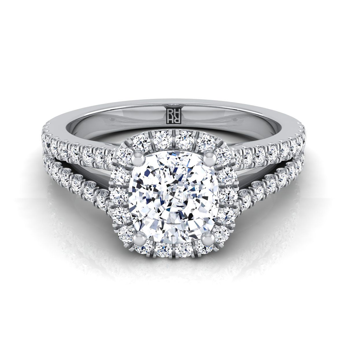 Aretha Select Halo Cushion Cut Lab Diamond Engagement Ring in 18K White Gold | RockHer