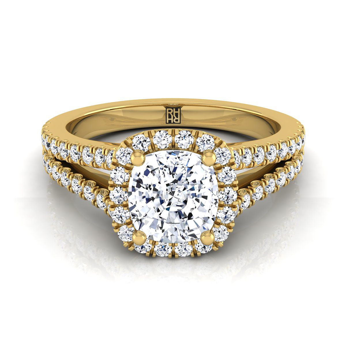 Aretha Select Halo Cushion Cut Lab Diamond Engagement Ring in 18K Yellow Gold | RockHer