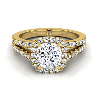Aretha Select Halo Cushion Cut Lab Diamond Engagement Ring in 18K Yellow Gold | RockHer