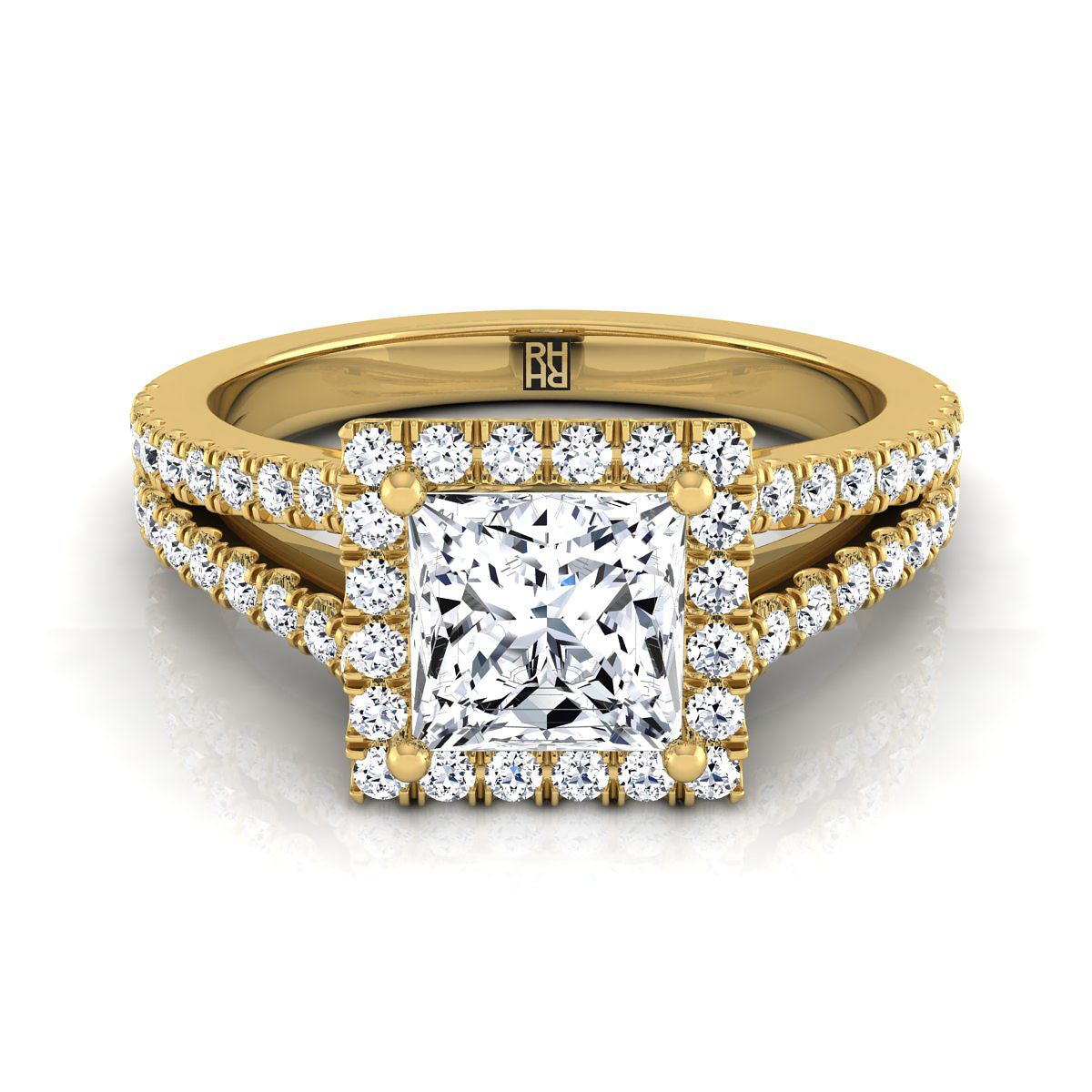 The Aretha princess engagement ring setting in 18K Yellow Gold | RockHer