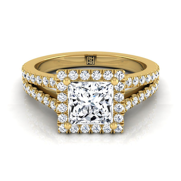 The Aretha Select Halo Princess Cut Lab Diamond Engagement Ring in 18K Yellow Gold
