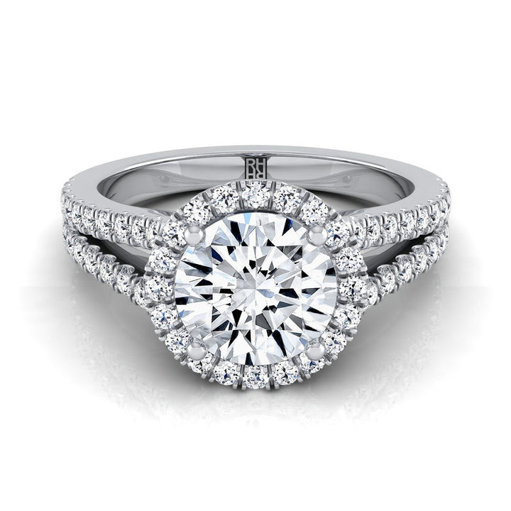 Round Brilliant, Split Shank Pavé Halo Round, in Platinum, pave setting – view 8 | RockHer