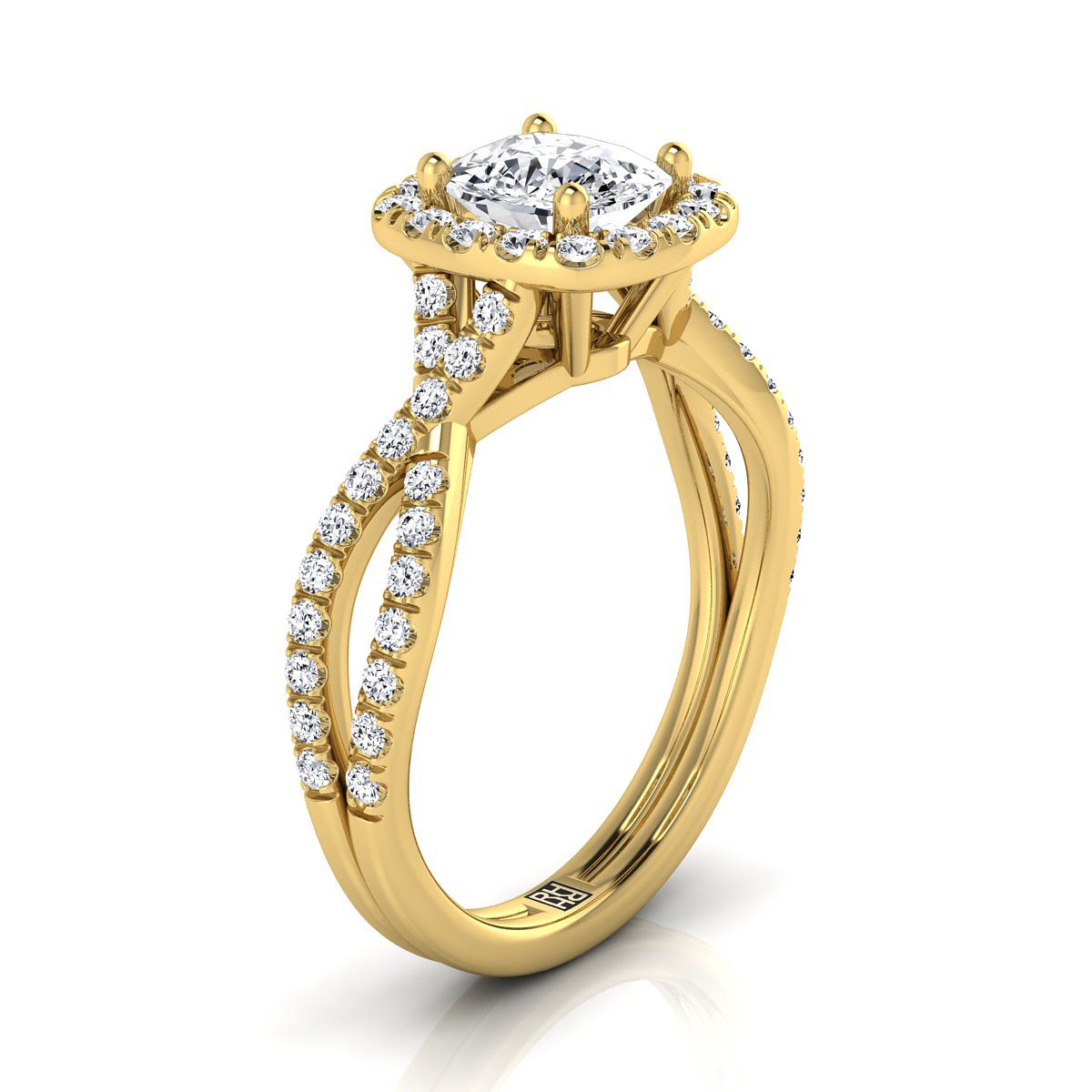 RockHer atelier photo of The Audra cushion engagement ring setting in 18K Yellow Gold