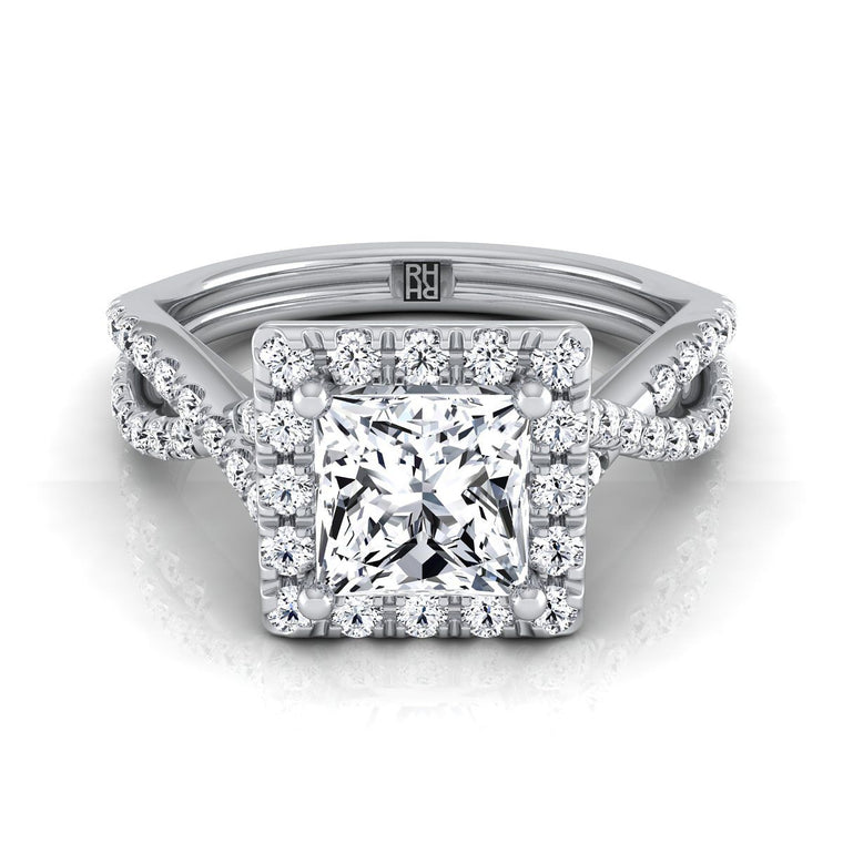 The Audra Select Halo Princess Cut Lab Diamond Engagement Ring in Platinum