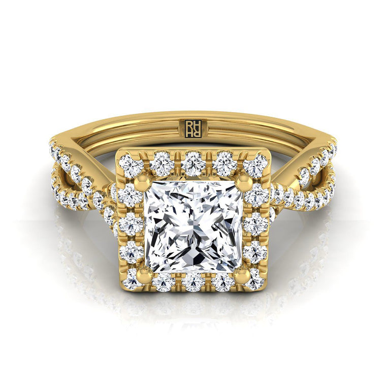 The Audra Select Halo Princess Cut Lab Diamond Engagement Ring in 18K Yellow Gold