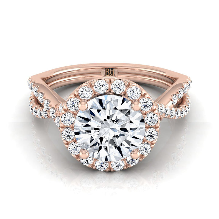 Round Brilliant, Twisted Scalloped Pavé Halo, in 14K Rose Gold | RockHer