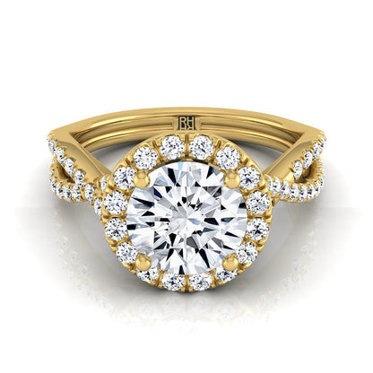 Audra Select Twisted Scalloped Pavé Halo Round Lab Diamond Engagement Ring in 14K Yellow Gold | RockHer