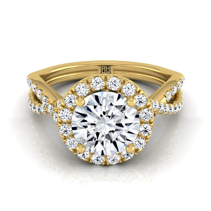 Audra Select Twisted Scalloped Pavé Halo Round Lab Diamond Engagement Ring in 14K Yellow Gold | RockHer