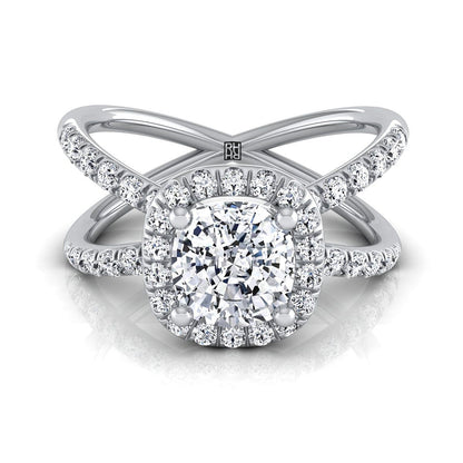 Criss Cross Pavé Halo Cushion, in 18K White Gold, pave setting | RockHer
