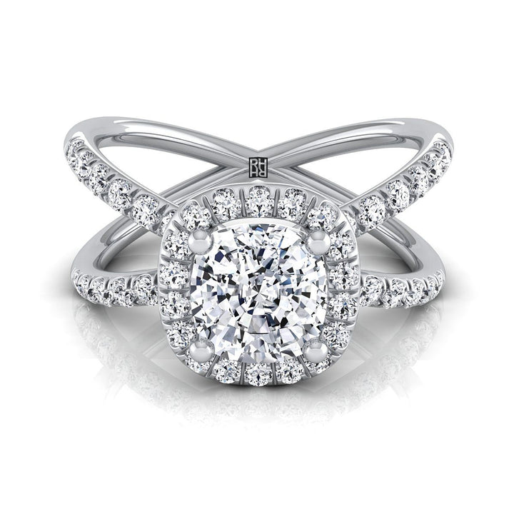 Criss Cross Pavé Halo Cushion, in 18K White Gold, pave setting | RockHer