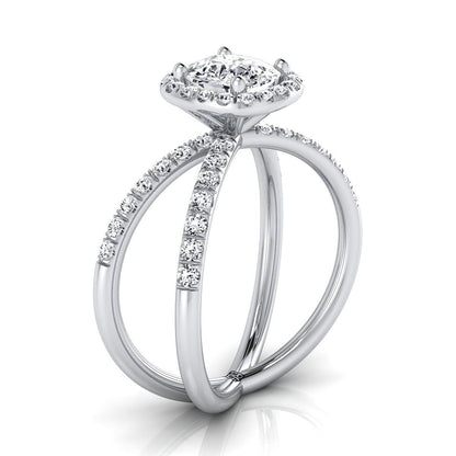 Criss Cross Pavé Halo Cushion, in 18K White Gold, pave setting – side profile | RockHer