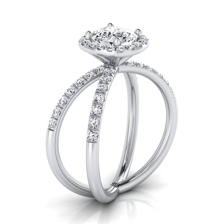 Joan Select Crossover Pavé Halo Cushion Cut Lab Diamond Engagement Ring in 18K White Gold | RockHer