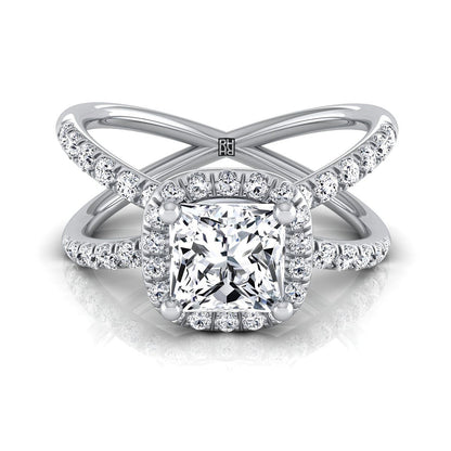 Criss Cross Pavé Halo Princess, in Platinum, pave setting | RockHer