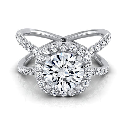 Joan Select Crossover Pavé Halo Round Lab Diamond Engagement Ring in Platinum | RockHer