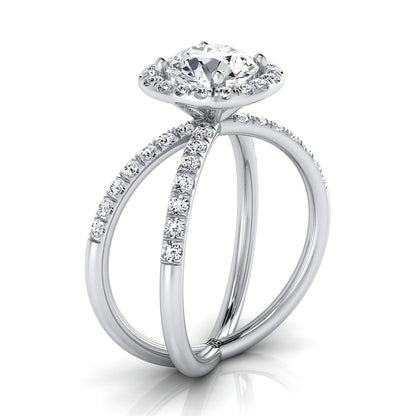 Joan Select Crossover Pavé Halo Round Lab Diamond Engagement Ring in 18K White Gold | RockHer