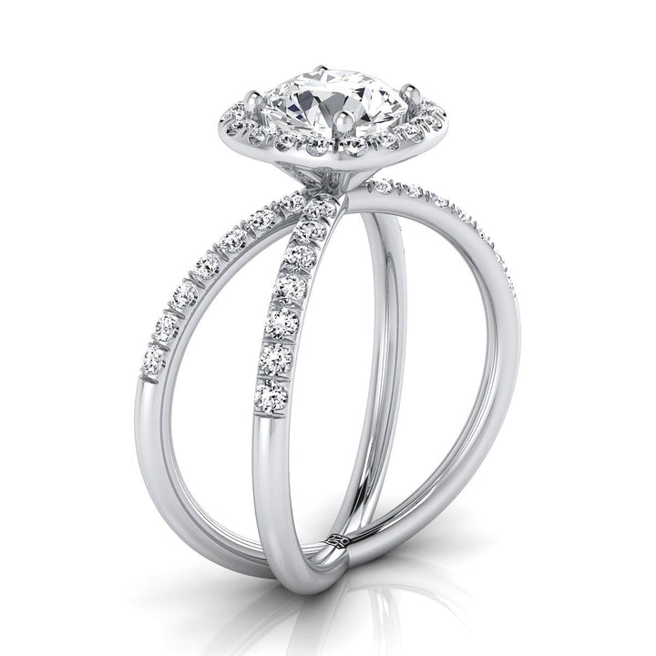 Joan Select Crossover Pavé Halo Round Lab Diamond Engagement Ring in 18K White Gold | RockHer