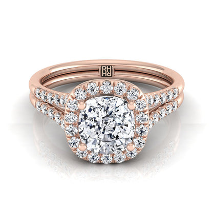 Double Row Split Shank Halo Cushion, in 14K Rose Gold, pave setting | RockHer
