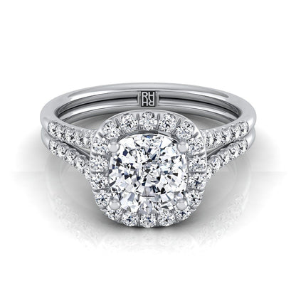 Double Row Split Shank Halo Cushion, in Platinum, pave setting | RockHer