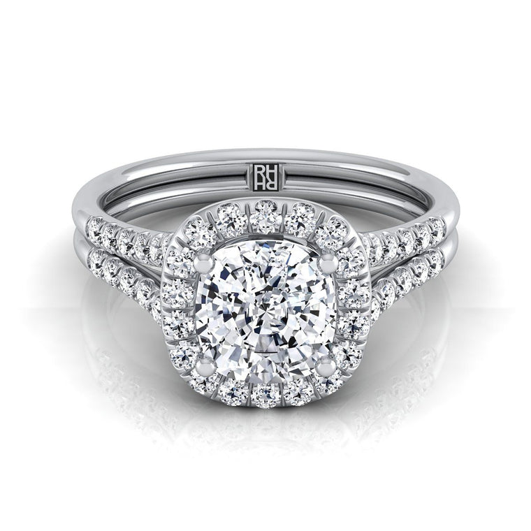 The Toni Select Halo Cushion Cut Lab Diamond Engagement Ring in Platinum