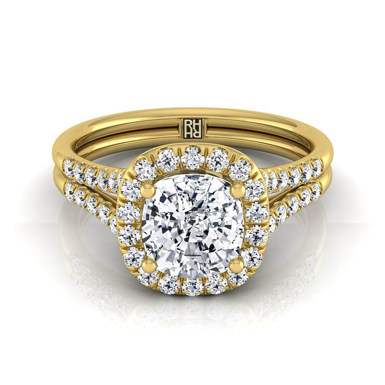 The Toni Select Halo Cushion Cut Lab Diamond Engagement Ring in 18K Yellow Gold