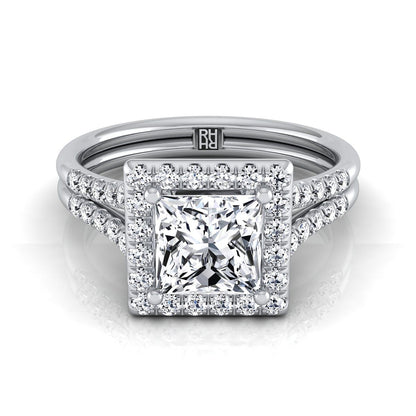 Double Row Split Shank Halo Princess, in Platinum, pave setting | RockHer