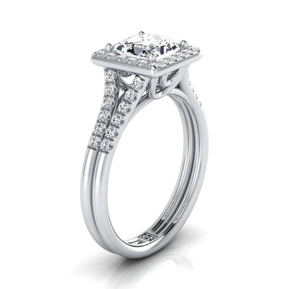 Double Row Split Shank Halo Princess, in Platinum, pave setting – side profile | RockHer
