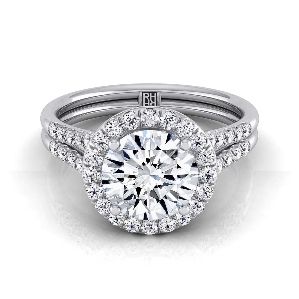 Toni Select Double Row Split Shank Halo Round Lab Diamond Engagement Ring in Platinum | RockHer