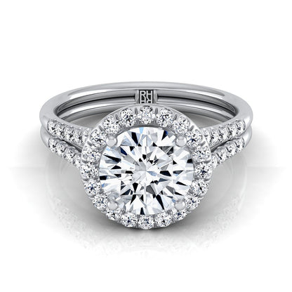 Round Brilliant, Double Row Split Shank Halo, in 18K White Gold, pave setting – view 8 | RockHer