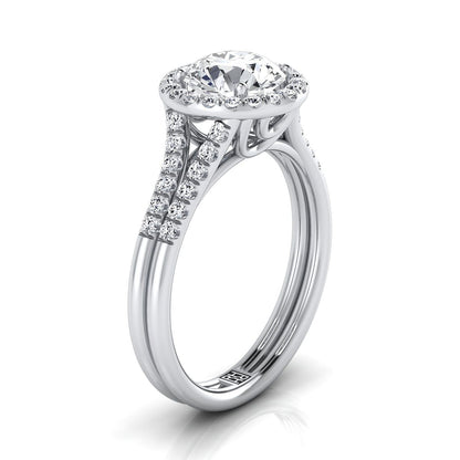 Round Brilliant, Double Row Split Shank Halo, in 18K White Gold, pave setting – view 9 | RockHer