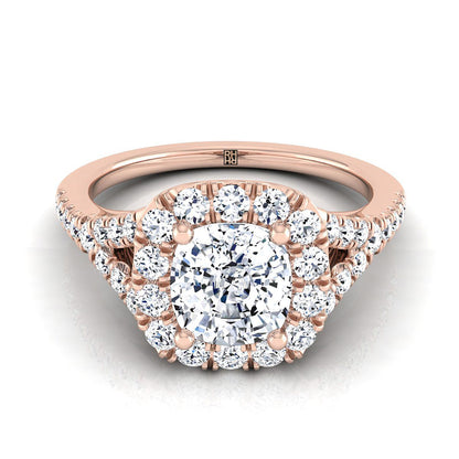 Prong Halo Split Shank Cushion, in 14K Rose Gold, pave setting – view 8 | RockHer