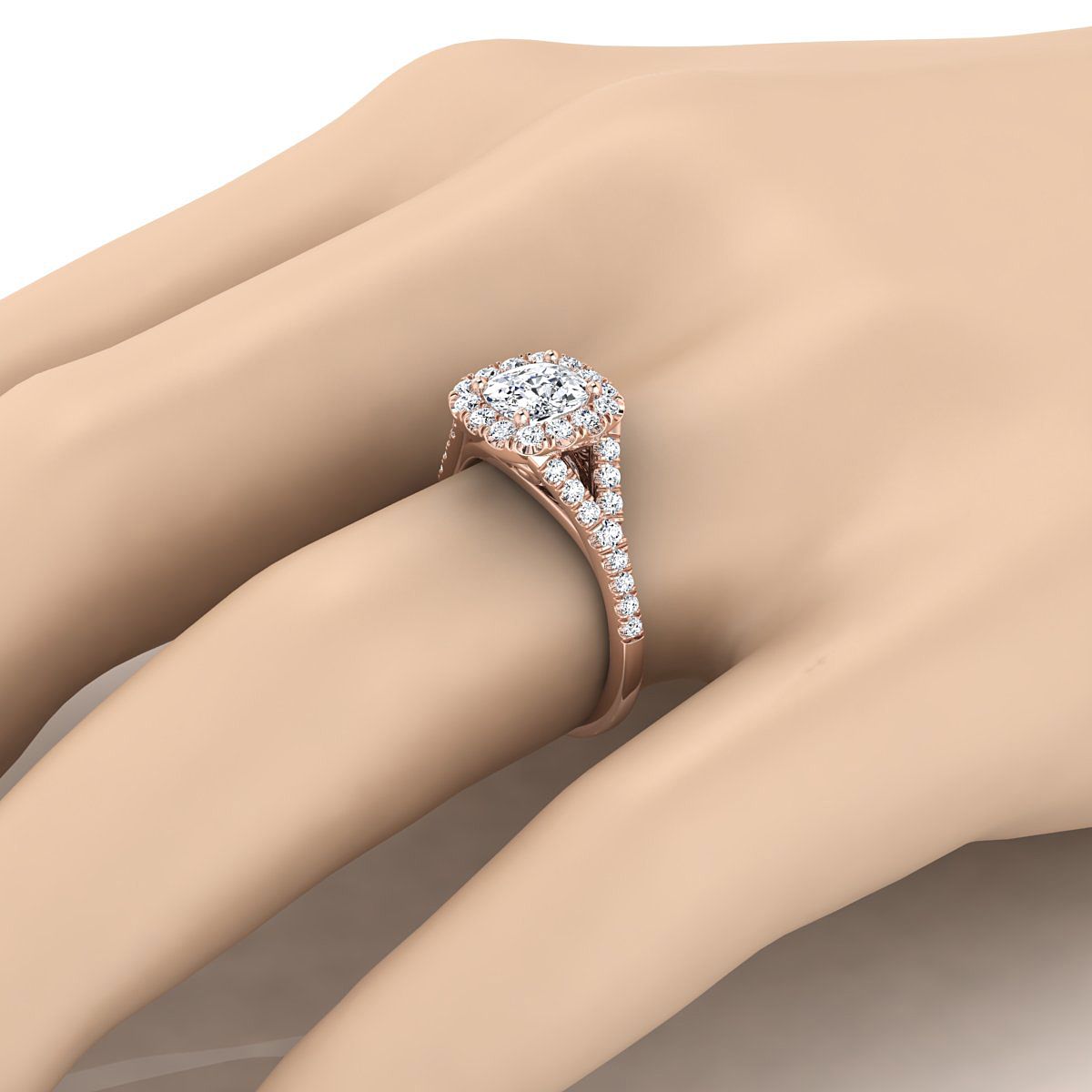 The Billie engagement ring setting, select prong halo split shank cut, cushion, 14K Rose Gold | RockHer