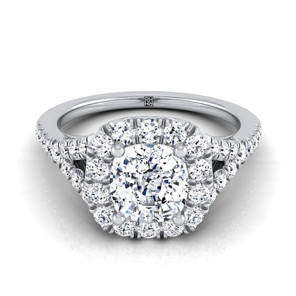 Billie Select Prong Halo Split Shank Cushion Cut Lab Diamond Engagement Ring in 14K White Gold | RockHer