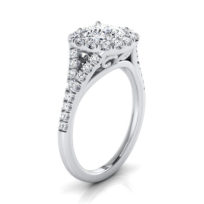 Billie Select Prong Halo Split Shank Cushion Cut Lab Diamond Engagement Ring in 14K White Gold | RockHer